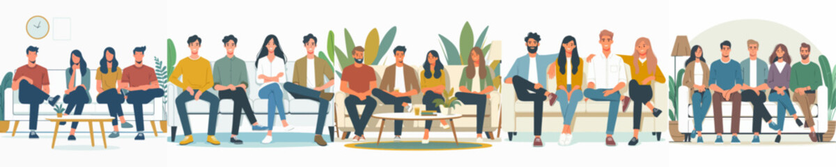vector set of young people sitting on the sofa