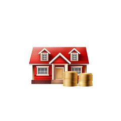 Red House with Coins Representing Real Estate Investment Concept