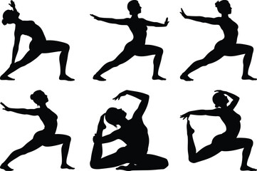 set of Yoga silhouette vector on white background