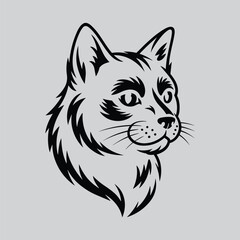 Obraz premium Cat Head Vector Illustration Detailed Black And White Line Art Design