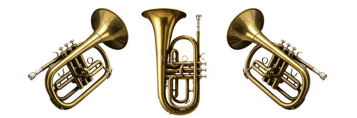 Naklejka premium Brass Bugles Isolated on Transparent Background