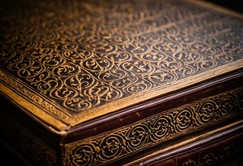 Fototapeta premium A close up of a book with a gold cover.