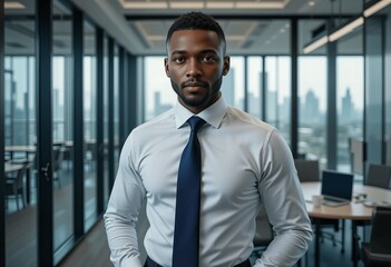 Fototapeta premium Confident Black Businessman in Modern Office