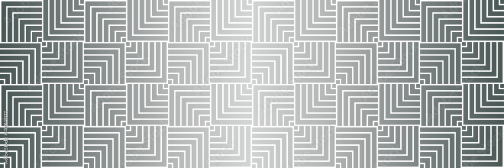 Poster Silver gradient metallic geometric seamless vector pattern banner, elegant luxury abstract border background design
