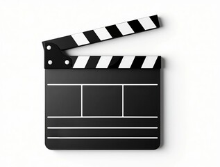 Fototapeta premium Movie clapperboard with open arm on white backdrop. Film industry equipment used to synchronize picture and sound. 