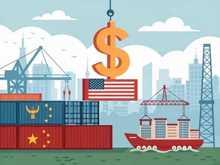 Trade war policy United States with China. Dollar vs Yuan war.United States tariffs government import tariff China,to increase the American economy.Industrial Tariffs growth.Import Tariffs