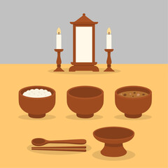 Traditional Korean Ancestral Rites Tableware | Jesa Memorial Ritual Items Illustration