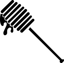 Honey dipper stick with dripping honey icon silhouette, smooth texture and glossy appearance. in studio food photography with nature elements, isolated on transparent background, for food or taste