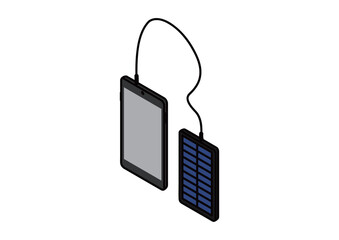 ソーラーバッテリーでスマホを充電するイラスト