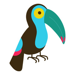 Toucan vector illustration, hand drawn cartoon toucan bird. Toucan illustration for cards, designs, invitations, logos.