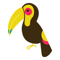 Toucan vector illustration, hand drawn cartoon illustration of toucan bird. Toucan bird illustration for cards, designs, invitations, logos.