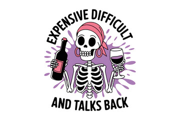 Cartoon skeleton with wine on transparent background