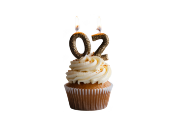Cupcake with candles number zero and one on transparent background