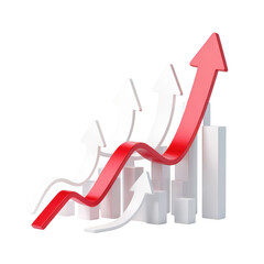 Arrows and bars graph illustration on transparent background