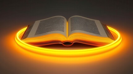 Illuminated Open Book on Glowing Ring Knowledge, Wisdom, and Enlightenment
