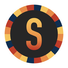 Gradient CAPITAL Letter S in Warm Orange, Red, and Yellow with Circular Frame in Blue, Red, and Yellow Tones