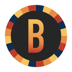Gradient CAPITAL Letter B in Warm Orange, Red, and Yellow with Circular Frame in Blue, Red, and Yellow Tones