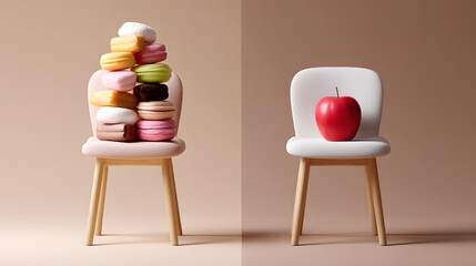 Colorful Desserts and Healthy Apple on Minimalist Chairs  