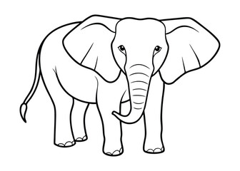 Elephant, line art coloring book vector illustration on white background