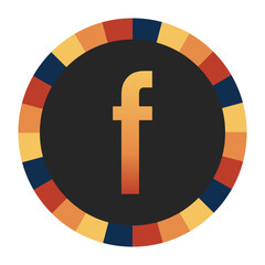 Gradient lowercase Letter f in Warm Orange, Red, and Yellow with Circular Frame in Blue, Red, and Yellow Tones