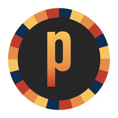 Gradient lowercase Letter p in Warm Orange, Red, and Yellow with Circular Frame in Blue, Red, and Yellow Tones
