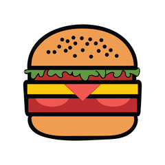 Hamburger or cheeseburger with meat and cheese Illustration of Fast food meal