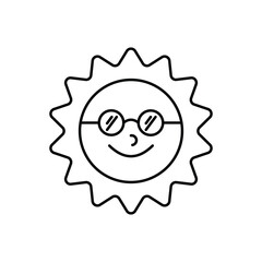 Sun with glasses and a smile line icon design on a white background