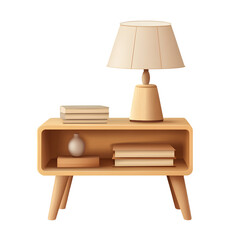 Modern bedside table with a shelf and lamp, isolated on a transparent background