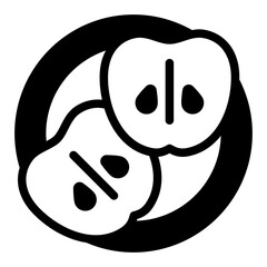 Apple fruit slices in plate solid icon, eat what you want concept. Vector graphics. Fresh food dish sign on white background, glyph style mobile or design.