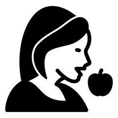 Woman wish apple solid icon, eat what you want concept. Vector graphics. Girl with apple fruit sign on white background, glyph style mobile or design.