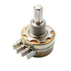 Detailed View of a Metal Shaft Potentiometer Isolated on Transparent Background for Electronics and Engineering Applications