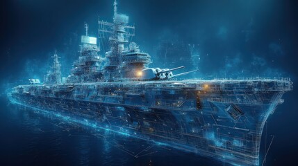 Fototapeta premium Digital Battleship: A Wireframe Masterpiece of Naval Power