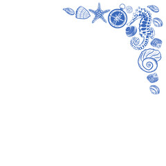 Corner with Blue and White Seashells &ndash; Marine Decorative Elements