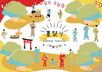 夏祭りを楽しむ人達