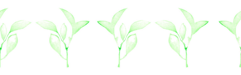 Watercolor leaves border on a white background. Hand-drawn illustration. Perfect for spring and summer.	
