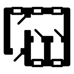 Room layout building plan solid icon, construction concept. Vector graphics. Home house plan sign on white background, glyph style mobile or design.