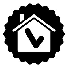 House sticker solid icon, building construction concept. Vector graphics. House with checkmark, real estate sign on white background, glyph style mobile or design.