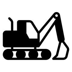 Excavator vehicle with basket solid icon, construction site concept. Vector graphics. Heavy equipment transport sign on white background, glyph style mobile or design.