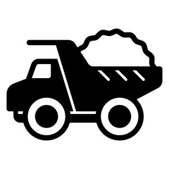 Large truck with sand solid icon, construction site concept. Vector graphics. Truck vehicle transport sign on white background, glyph style mobile or design.