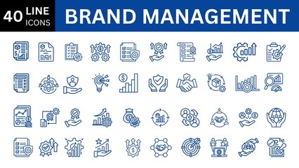 Brand management editable icon set. Editable stroke. Vector illustration.