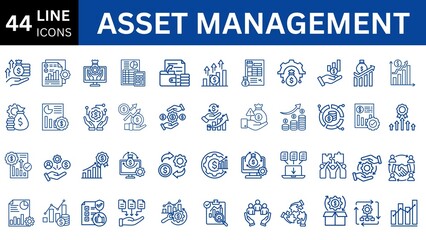Asset management editable icon set. Editable stroke. Vector illustration.