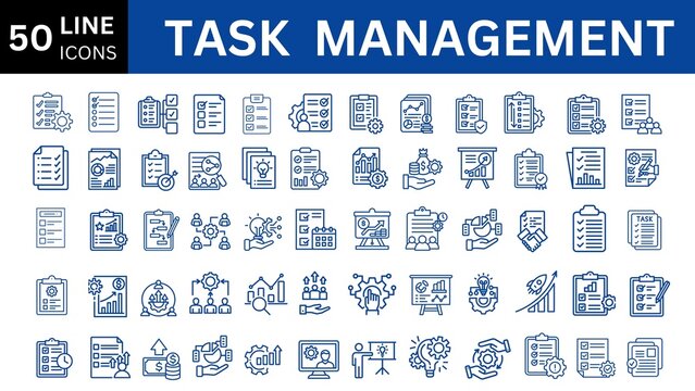 Task management editable icon set. Editable stroke. Vector illustration.