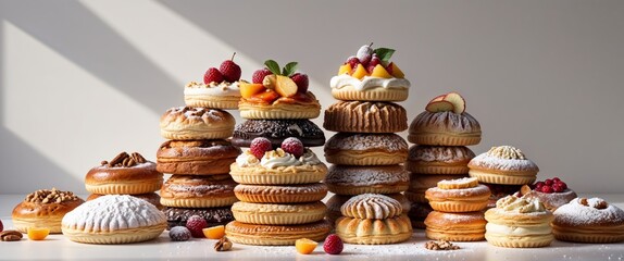 Tempting stack of pastries displayed together showcasing a variety of flavors and textures for dessert lovers