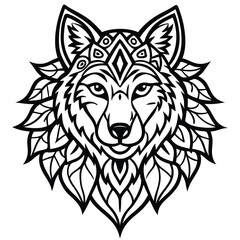 Obraz premium Vector illustrations depict a wild wolf head and a lion head, showcasing animal silhouettes suitable for a tribal tattoo or mascot design