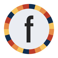 Modern lowercase Letter f with Orange to Yellow Gradient, Framed by Vibrant Blue, Red, and Yellow Segments