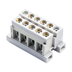 Electrical Terminal Block Connector with Brass Inserts and Mounting Holes Isolated on Transparent Background