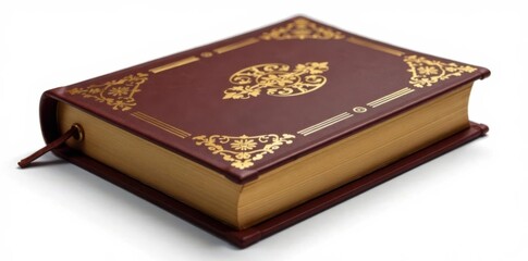 Obraz premium Brown leather book cover with gold foil embossing isolated on white background , literature, design