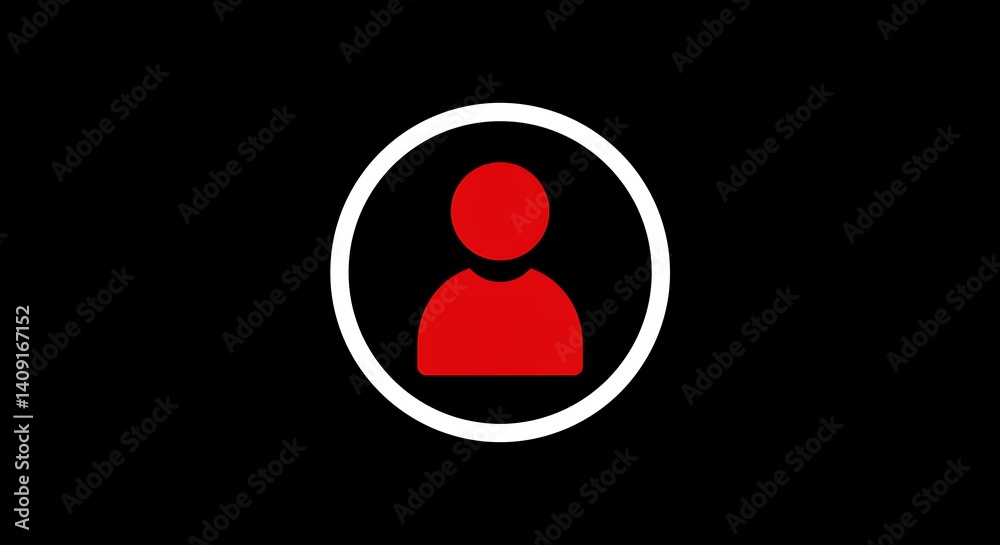 Wall mural a red person icon inside a white circle on a black background simple and minimalist design style ill