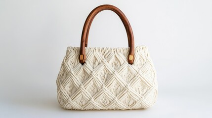 Elegant Cream Woven Handbag with Wooden Handles for Fashion and Accessory Enthusiasts