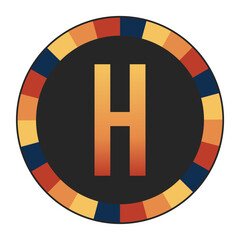 Gradient CAPITAL Letter H in Warm Orange, Red, and Yellow with Circular Frame in Blue, Red, and Yellow Tones, enclosed in a black frame.